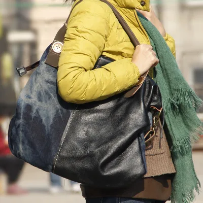 Женская сумка из денима цветной блочный саквояж через плечо Большой