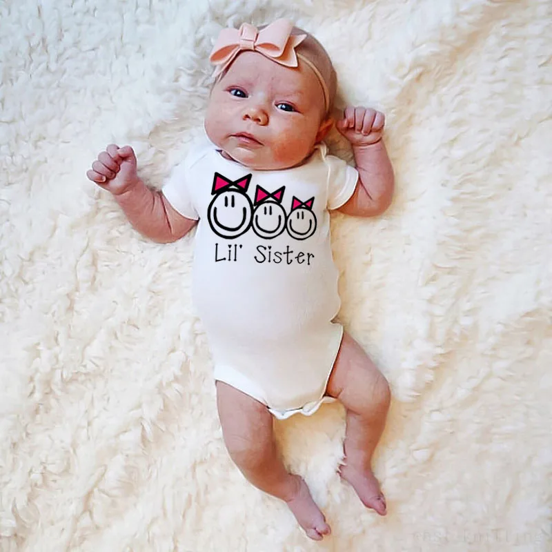 Детский хлопковый комбинезон DERMSPE с коротким рукавом надписью Lil Sister для