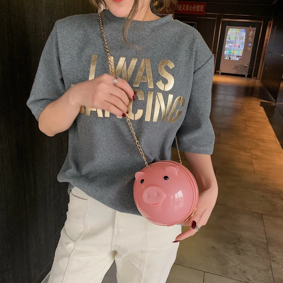 Забавная милая форма поросенок дизайнерские прозрачные сумки из ПВХ с цепочкой