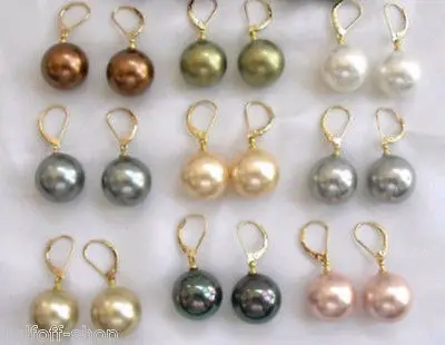 

A Charming New Fashion 9 Pairs 10mm Multi-Color Shell Pearl Leverback Earring