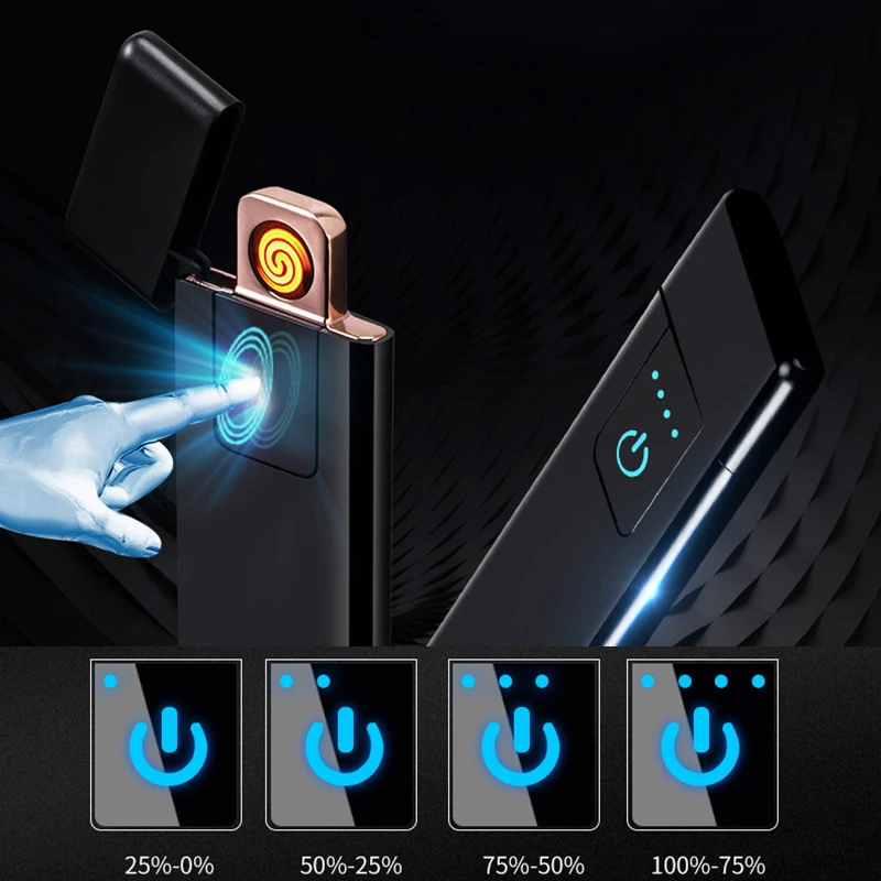 Зажигалки для сигарет ветрозащитный негорящий ультра-тонкий USB Перезаряжаемый сенсорный-senstive металлическая зажигалка вольфрамовый турбо для курения зажигалка usb