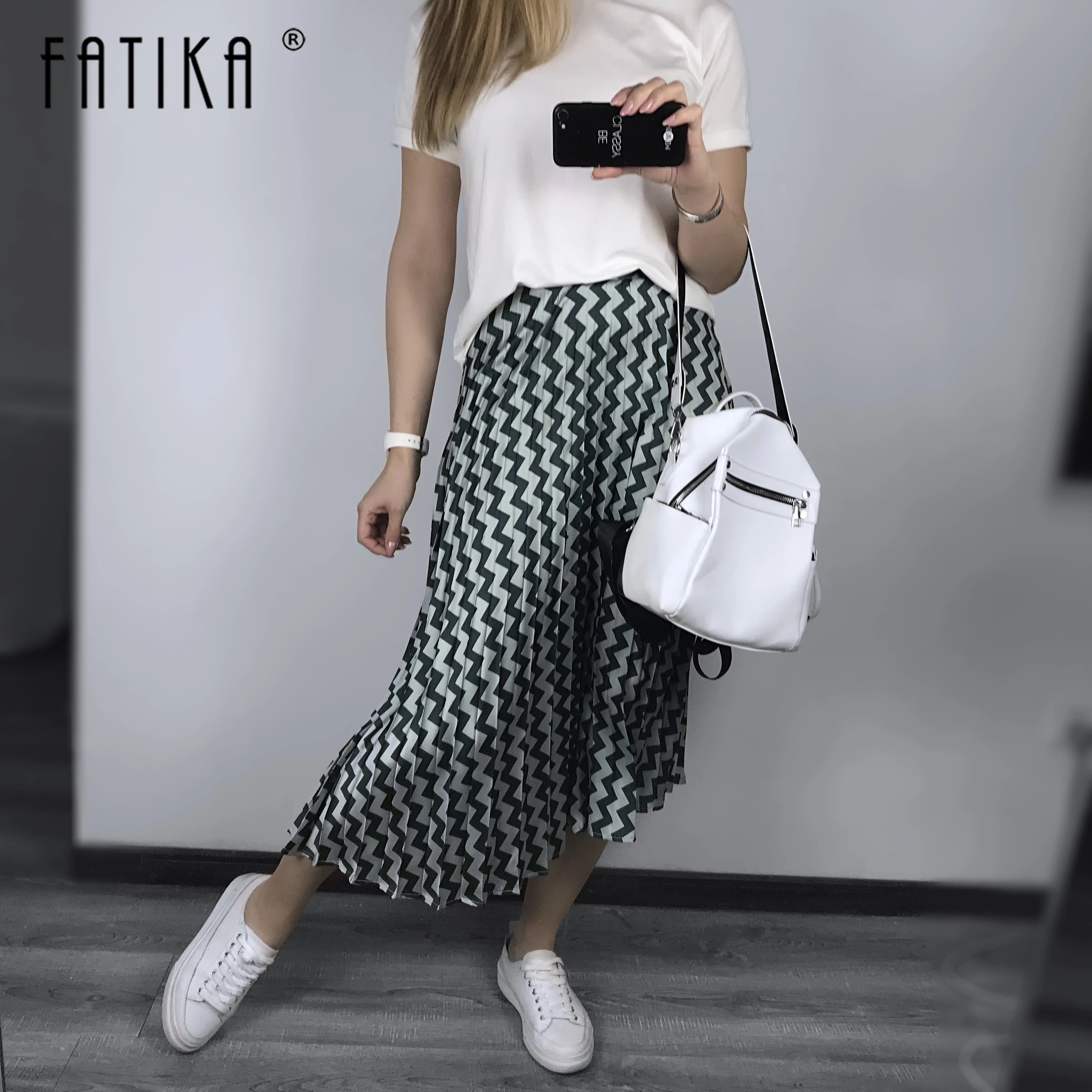 Плиссированная юбка FATIKA геометрические Юбки миди с высокой талией повседневные
