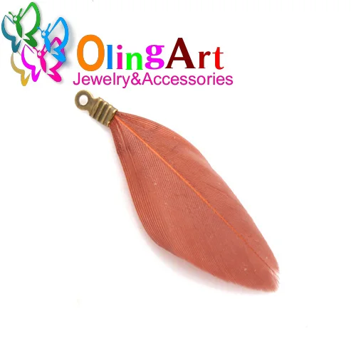 OlingArt, натуральные перья, разноцветные, 35 мм, 10 шт./лот, бронзовые металлические зажимы, сделай сам, ожерелье, серьги, ювелирное изделие, ремни, подвески - Цвет: 35MM 10PCS 021 QT