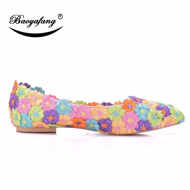 Bao Ya Fang Women's Bride's color wedding shoes Bridesmaid Dresses Flat-soled Shoes Fashion lace shoes Sweet Banquet Shoes