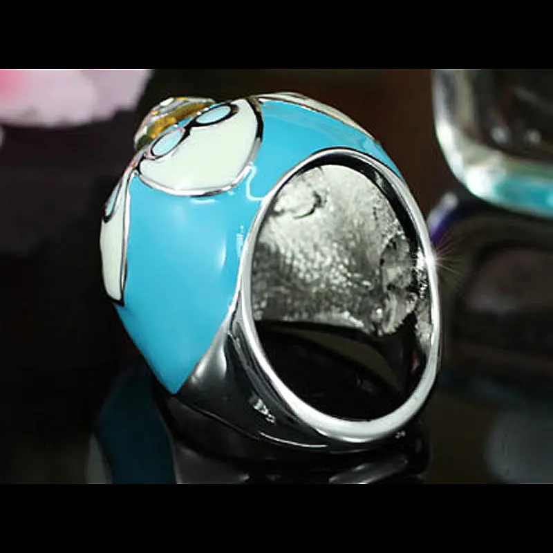 Кольцо с австрийским кристаллом CSR140 павлиньими звездами и голубыми цветами|austrian