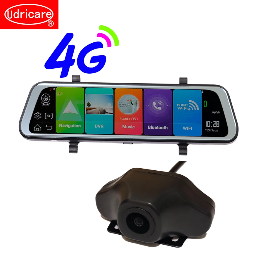 Зеркало заднего вида Udricare 10 дюймов ADAS 4G Wi Fi Bluetooth Android 8 1 GPS двойной объектив DVR Full HD