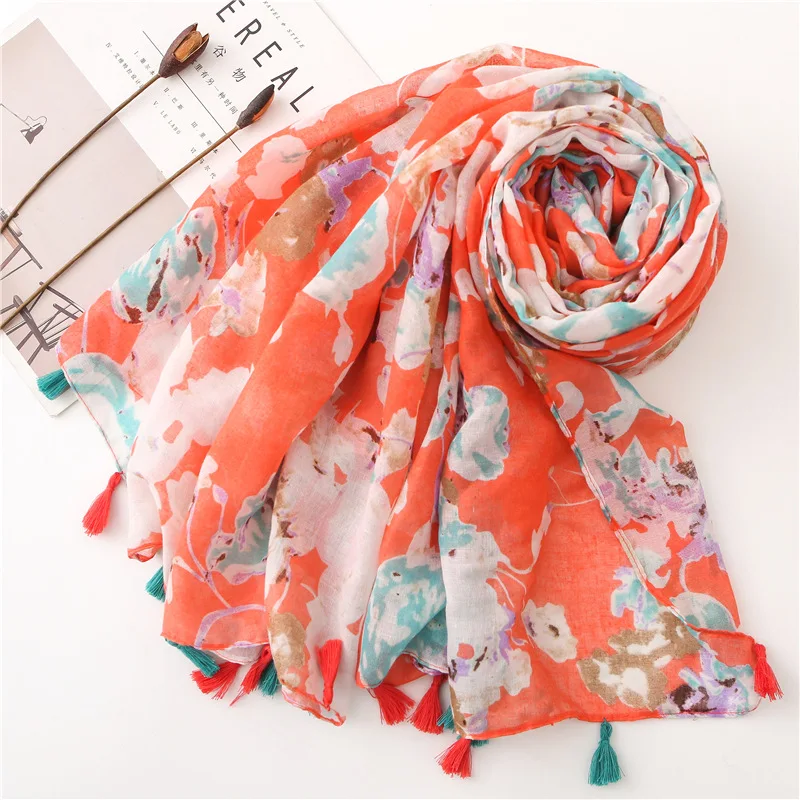 KYQIAO женский длинный оранжевый шарф с принтом хиджаб аксессуары mujer marque de luxe Pashminas