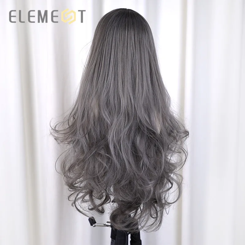 Element, 24 дюйма, длинный синтетический парик с челкой, модные, натуральные, волнистые, косплей, вечерние, парики для женщин, средний парик, шапка