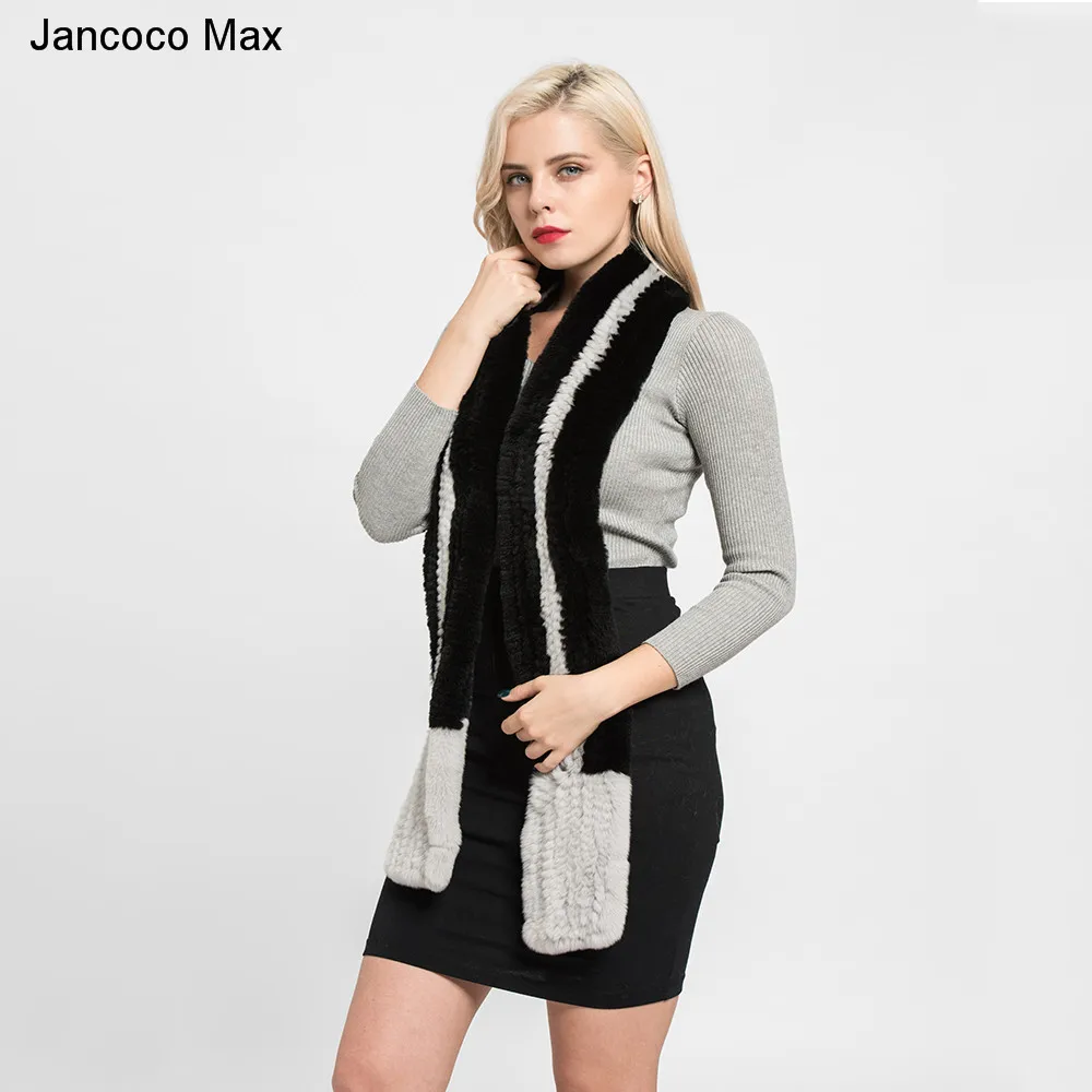 Jancoco Max зимний женский толстый вязаный шарф из натурального кролика рекс Модный стильный длинный шали высокого качества S7190
