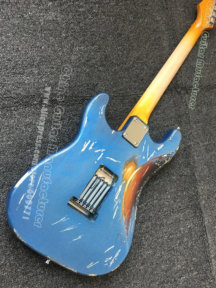 Новинка 2019 мощная синяя электрогитара высокое качество состаренная гитара