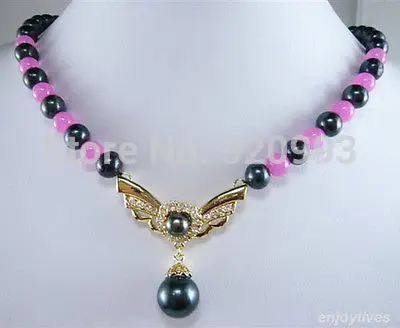 Оптовая продажа PP *** 8 мм черный жемчуг розовый нефрит позолоченный кристалл орел