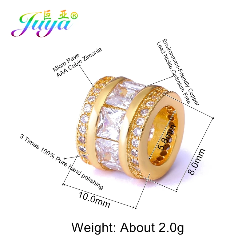 Металлические бусины шармы Juya сделай сам с фианитом и кристаллами для