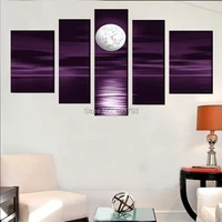 100 hand painted abstract oil painting on canvas purple skyline sea white full moon night wood landscape wall art painting