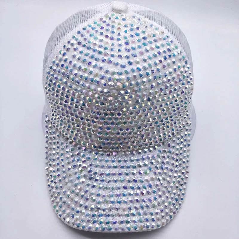 White stone Для женщин Стразы Шапки женский Бейсбол Кепки Bling шапка с бриллиантом для девочек в индивидуальном стиле Бейсболка Кепка Gorras воздухопроницаемость, головной убор с сеточкой от солнца - Цвет: White stone