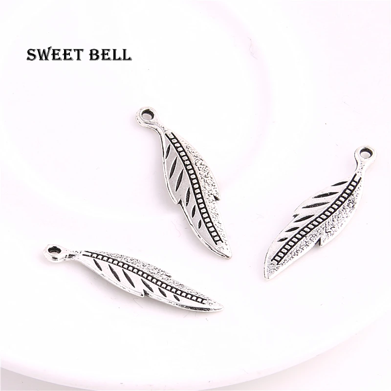SWEET BELL 50 шт. 9*33 мм трехцветные металлические маленькие подвески в виде перьев