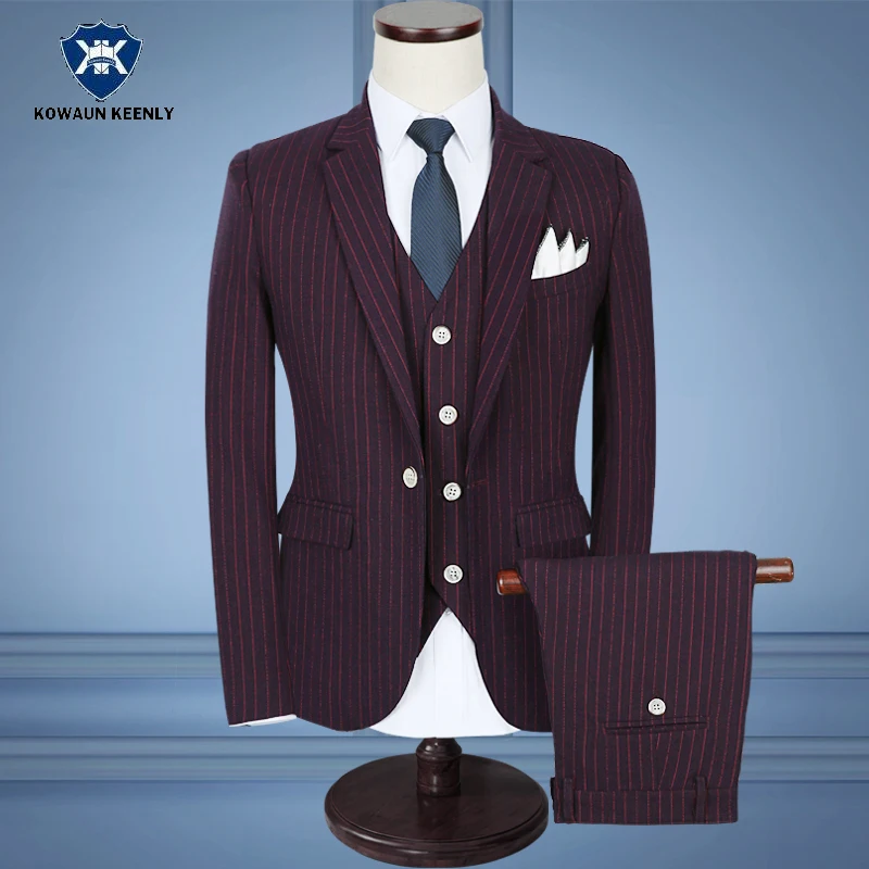 3 предмета Классическая Бизнес полосатый Костюмы для Для мужчин Slim Fit Свадебный