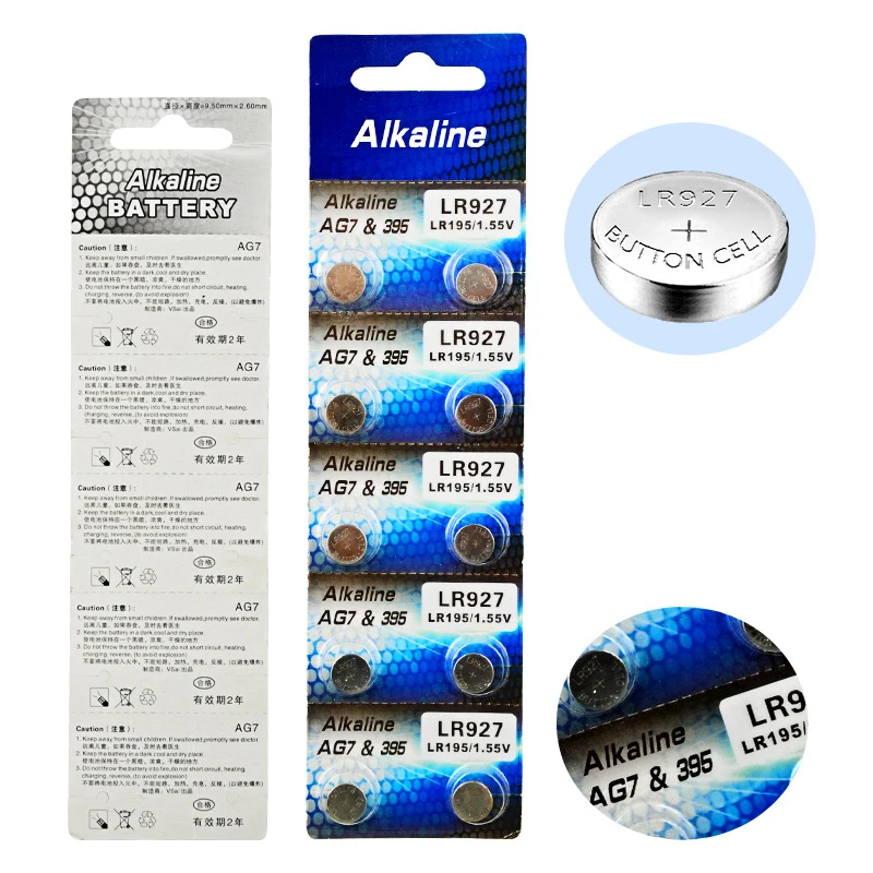 10 шт./лот 1 карты AG7 Li Ion 55 V Кнопочная батарея Щелочная LR927 LR57 SR927W 399 GR927 395A для часов