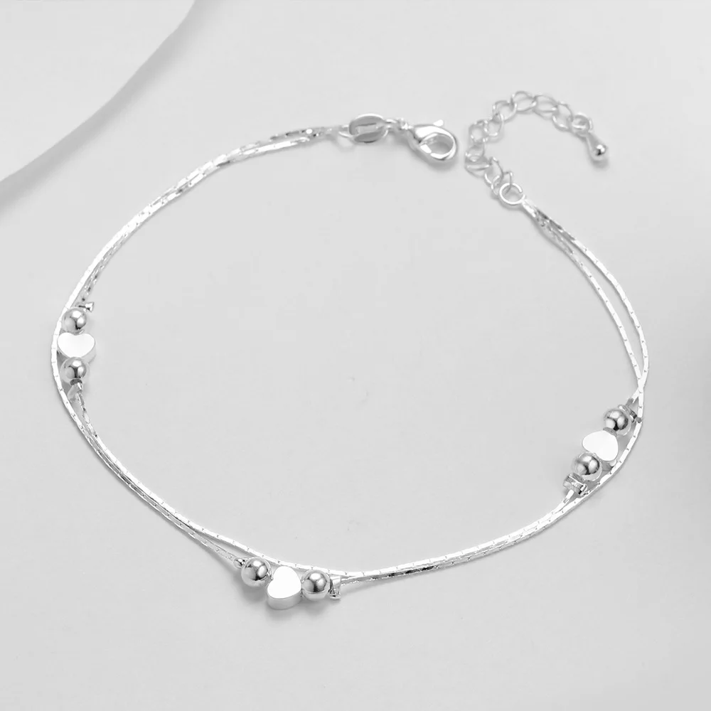 Женский двухслойный браслет в форме сердца корейский с бусинами 2020|bracelet silver|gift