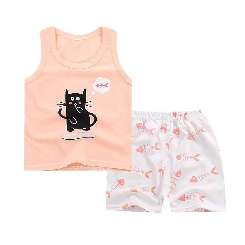 

Summer Children's Wear Cotton Vest Suit Boys Girls Sleeveless Shorts Two Pieces Sets