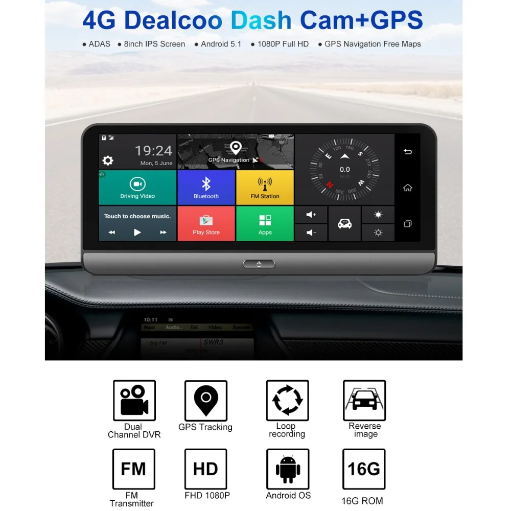 Dealcoo T8 Pro автомобильные DVRs gps 4 г 8 &quotAndroid 5 1 автомобиль камера Wi Fi 1080 P видео