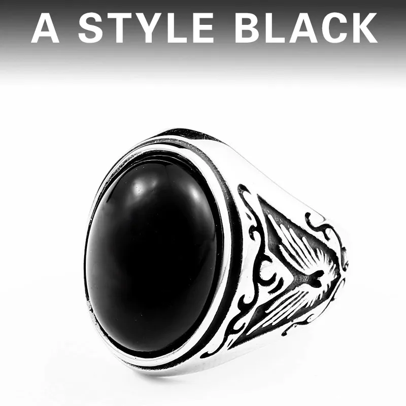 black Beier 316L Stainless Steel Natural Oval Opal Green Stone Ring Vintage Nobel Palace Product For Woman Man LR633 - Цвет основного камня: black