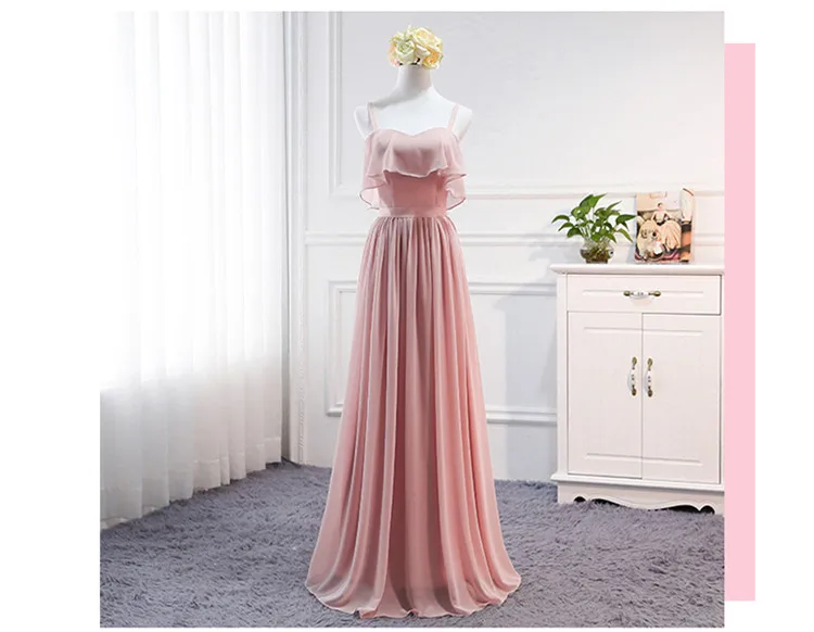 Robe De Soriee Новое пыльное розовое платье подружки невесты длиной до пола с v-образным вырезом с коротким рукавом А-силуэта Элегантное свадебное платье для невесты