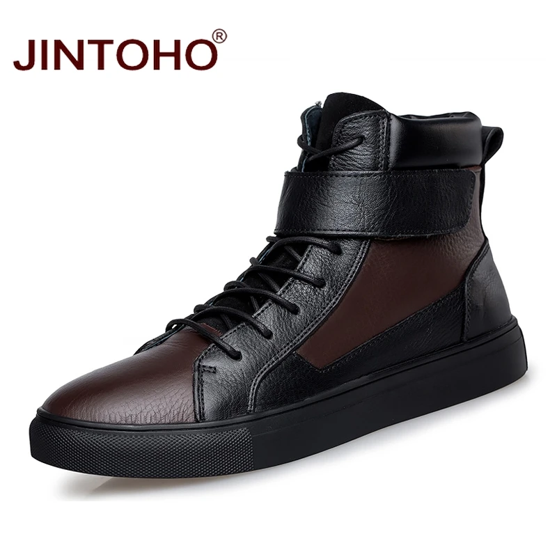 zong se without fur JINTOHO/большие размеры; мужские ботинки из натуральной кожи; модные мужские кожаные ботинки; зимняя мужская обувь; брендовые ботинки для мужчин - Цвет: zong se without fur