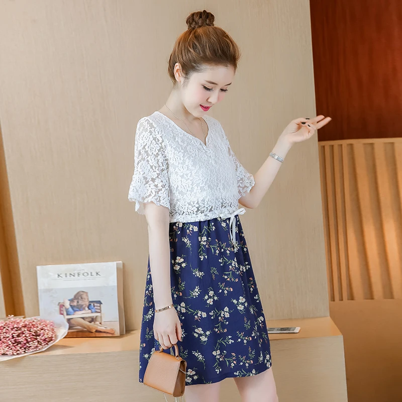 Цветочный кормящих платье Кружево шить шифон Средства ухода за кожей для будущих