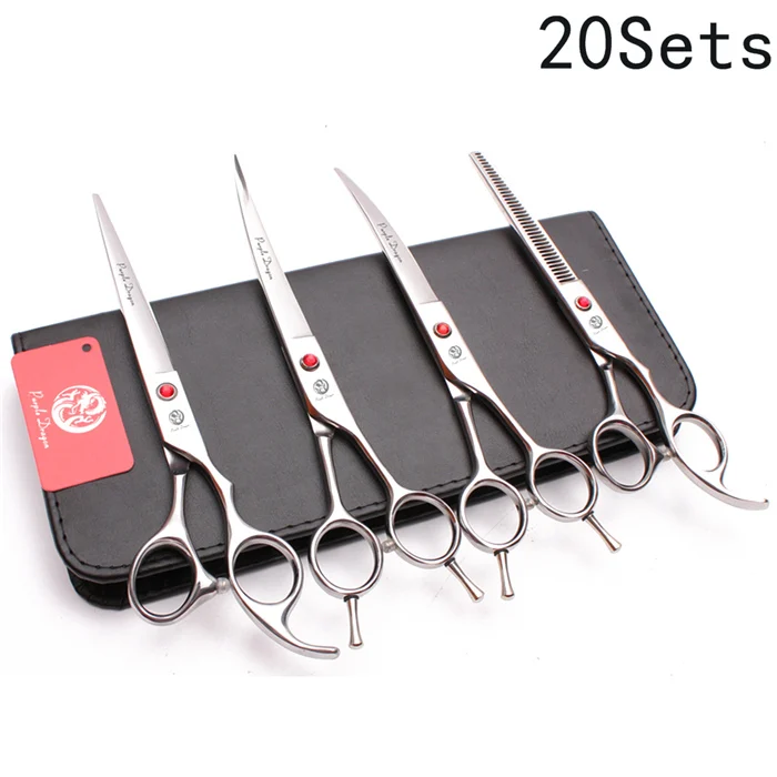 Z3002 Yin 4P 20Sets 20 комплектов " 19,5 см ножницы для ухода прямые ножницы филировочные изогнутые ножницы для собак профессиональные ножницы для домашних животных Z3002 - Цвет: Z3002 Yin 4P 20Sets