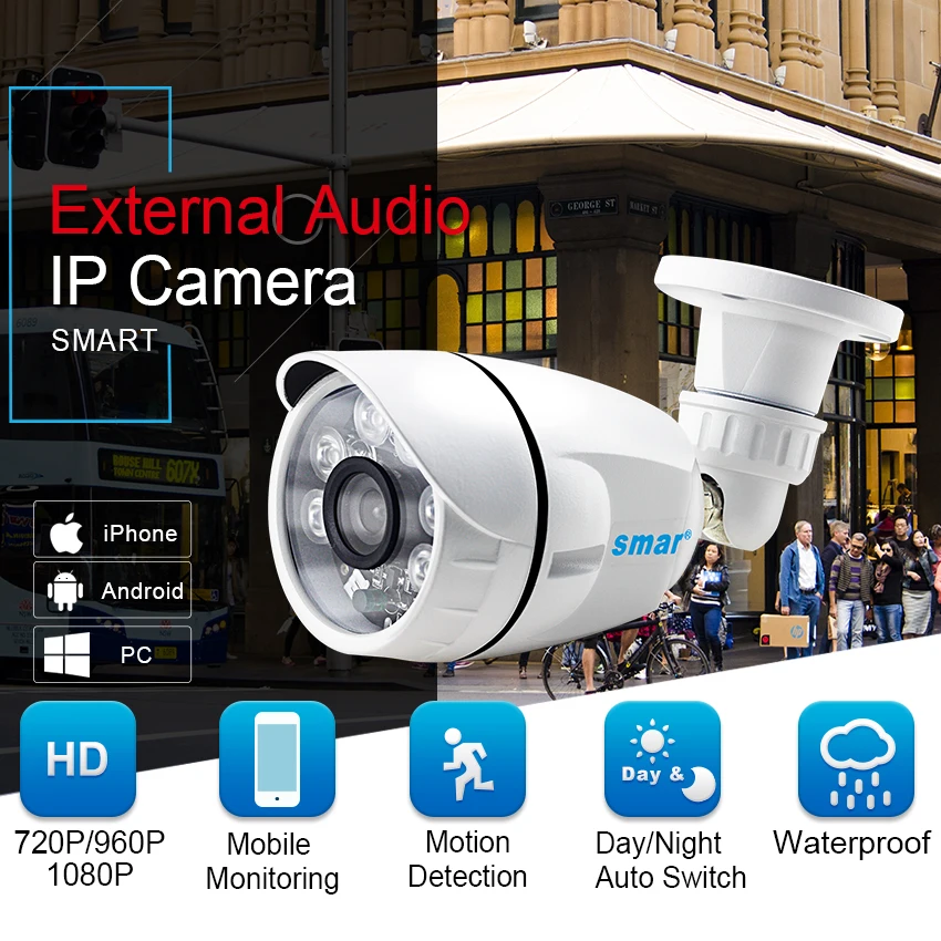 Smhd 720P 960P 1080P Bullet IP камера аудио Onvif 2MP уличная Водонепроницаемая камера видеонаблюдения с поддержкой внешнего микрофона звукоснимателя