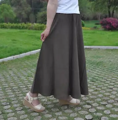 Deep Green Skirt 15 цветов длинная юбка для женщин Весна Лето Повседневная Эластичная талия большой маятник линия пляж Saias женская льняная хлопковая юбка - Цвет: Deep Green Skirt