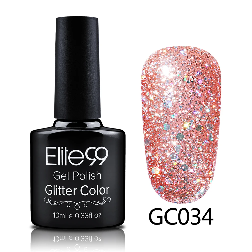 S-GC034 Elite99 10 мл Soak Off блёстки Блеск УФ гель лак Diamond для ногтей гель для ногтей с блестками красота направление Atr - Цвет: S-GC034