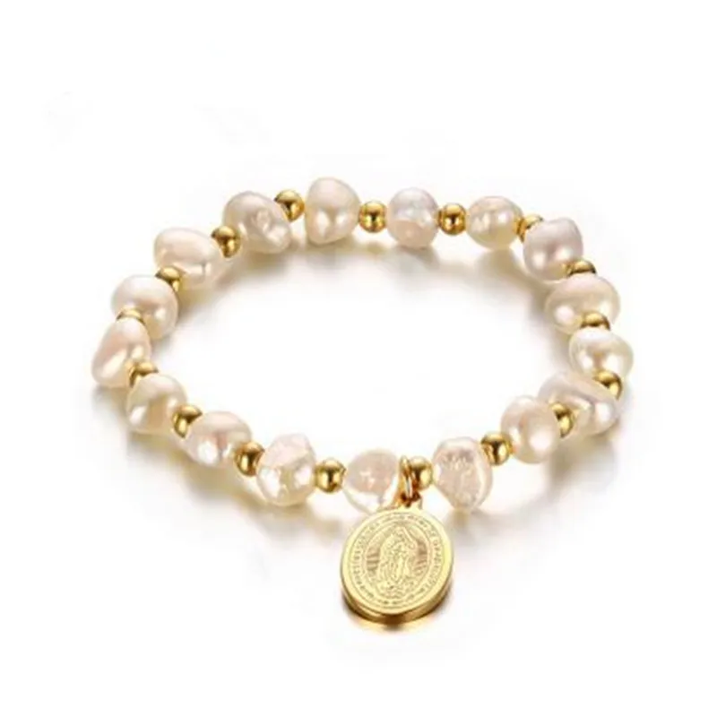 2016 женский модный браслет из пресноводного жемчуга нержавеющая сталь 16 см