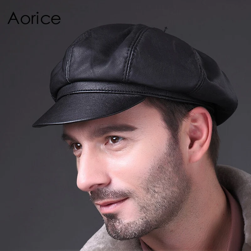 Aorice/, натуральная кожа, Осень-зима, Мужская кепка Newsboy, восьмиугольная кепка, кепка CBD, высокое качество, Мужская теплая шапка HL010