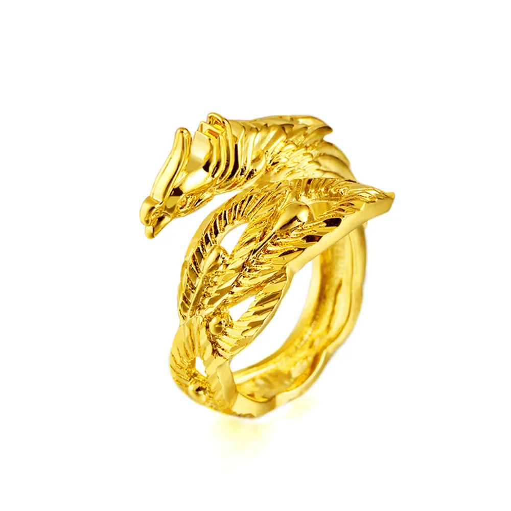 Vietnam Sandgold Fashion Dragon Phoenix Lovers Couple Pair Rings Adjustable Size Men or Women Wedding Jewelry Wholesale | Украшения и