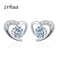 zrhua hot sale romantic jewelry silver color stud earrings for wedding elegant aaa cubic zirconia ture love heart earring