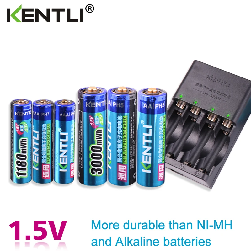 

KENTLI 6 шт. 1,5 в aa aaa аккумуляторные литий-ионные литий-полимерные литиевые батареи + 3 слота aa AAA литий-ионные умные зарядные устройства