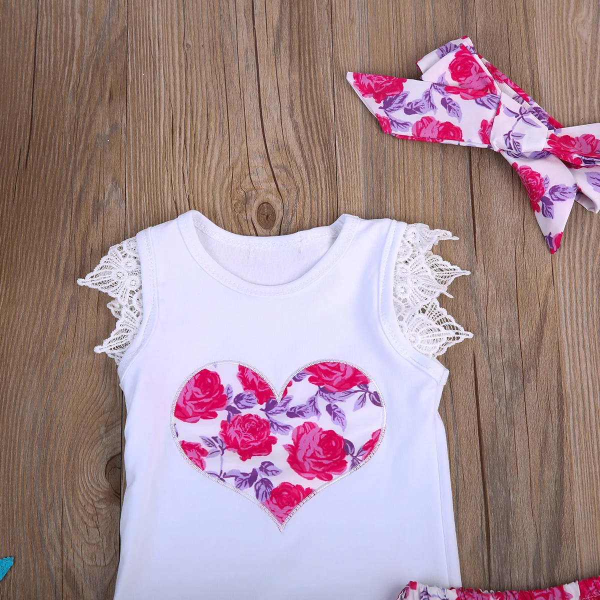 Комплект детской одежды из 3 предметов с цветочным кружевом для детей 6-12 месяцев