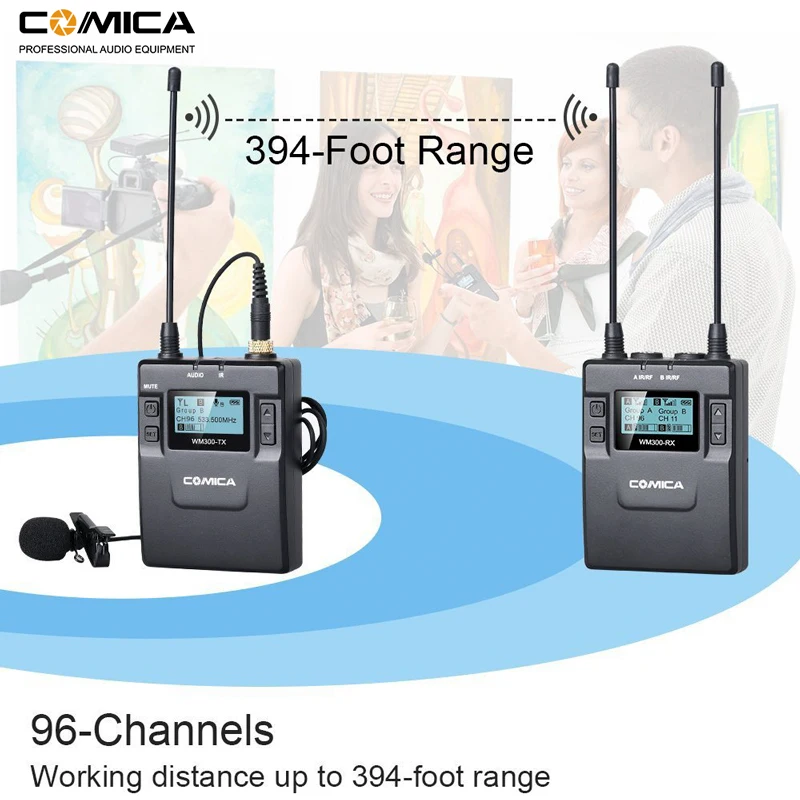 Comica CVM WM300 96 канальный UHF Беспроводной Lavalier отворотом микрофон система для Canon Sony