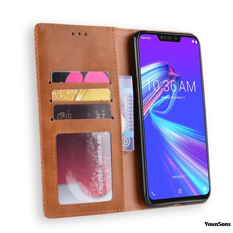 Роскошный тонкий кожаный чехол на магните в стиле ретро для Asus Zenfone Max M2 ZB633KL