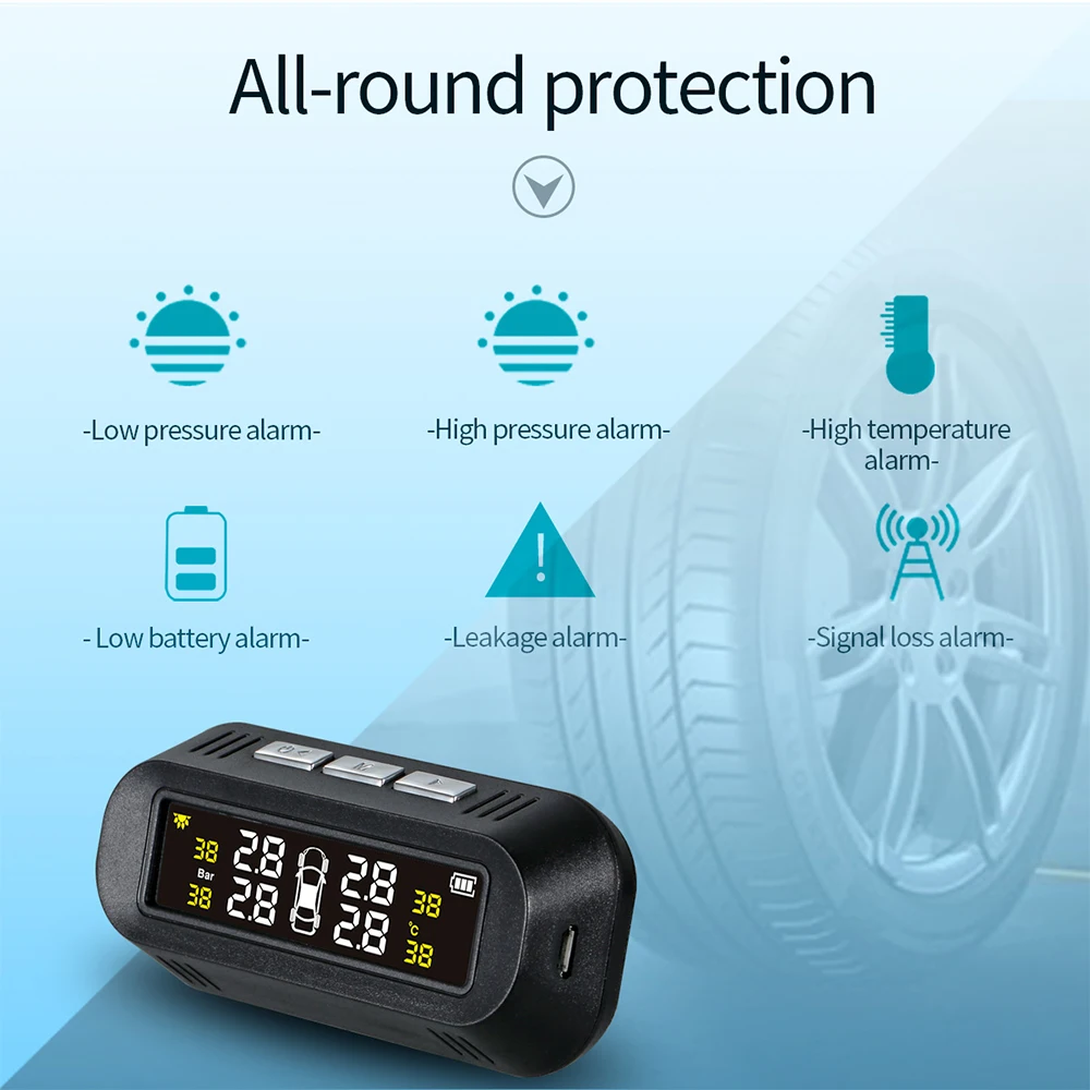 Система контроля давления в шинах AOSHIKE TPMS с 4 датчиками подключается к