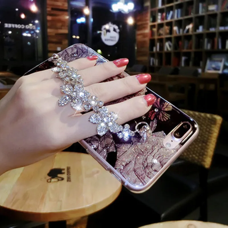 Горный хрусталь силиконовый чехол для iPhone 6 S плюс блеск цветок Роскошные