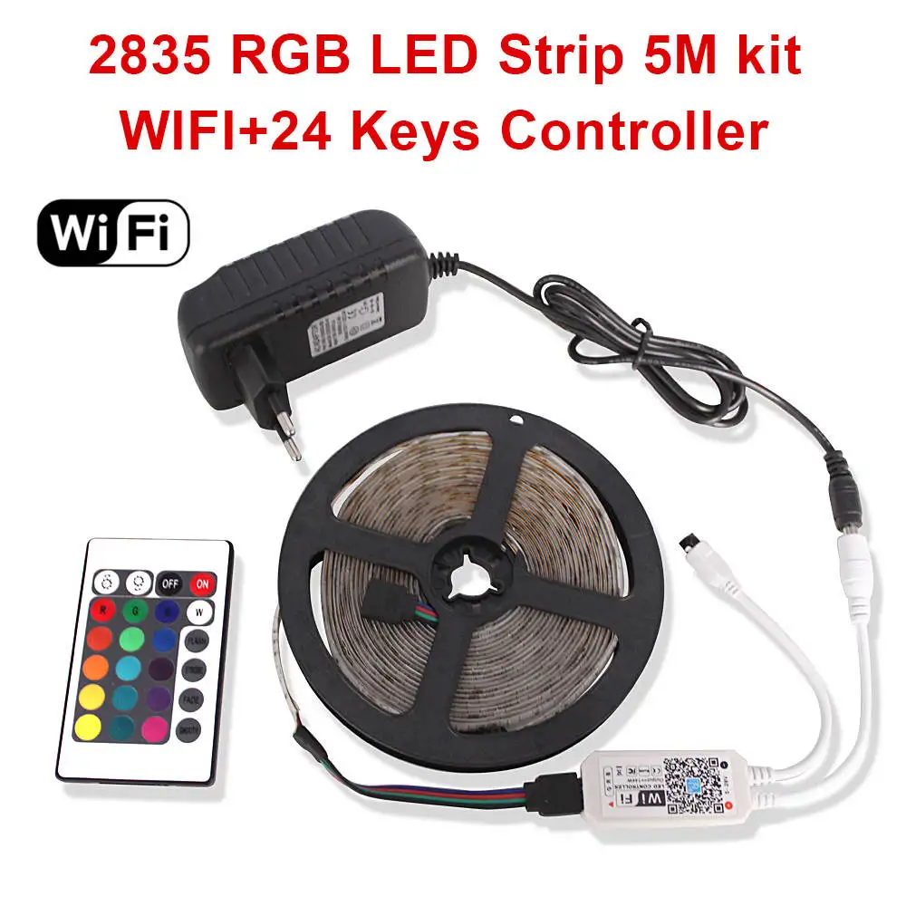 SMD 2835 RGB Светодиодные ленты Wi-Fi Водонепроницаемый 15 M 10 м светодиод ленты Тира светодиодный 12 V 220 V неоновый свет светодиодный полосы с контроллером DC12V адаптер - Испускаемый цвет: 5m 2835 Wifi Set