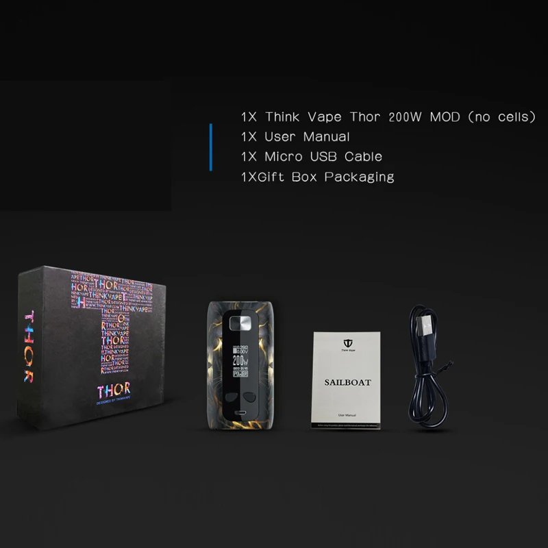 Новый цветной мод ThinkVape Thor 200 Вт блок контроля температуры электронная сигарета