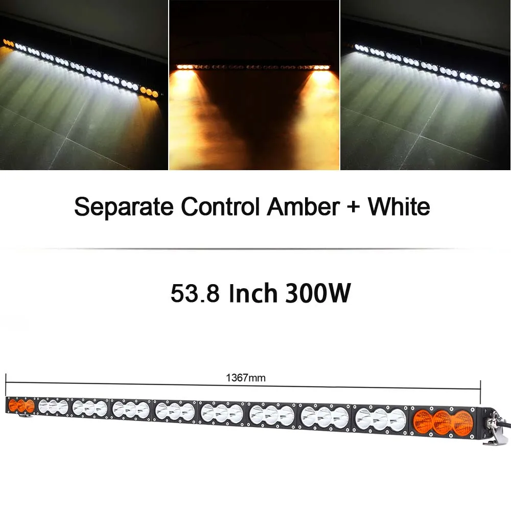 300W Amber White Однорядный тонкий 10 Вт/шт. светодиодный рабочий светильник для грузовика Atv Uaz 4x4 внедорожный прицеп комбинированный луч Янтарный Предупреждение ющий Барра противотуманный светильник s - Цвет: 300W Amber White
