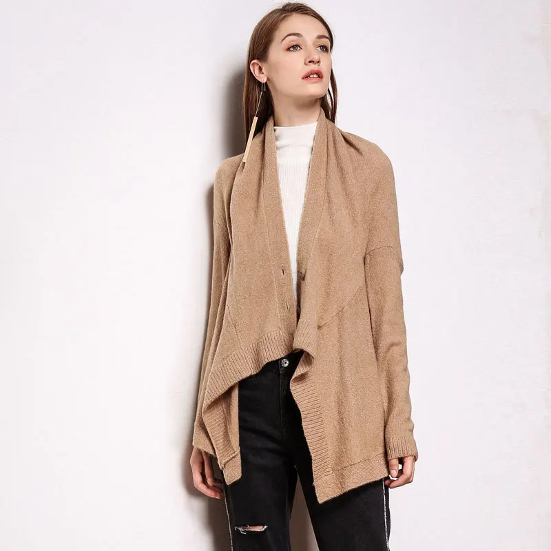 Asymmetrical Cardigan Sweater Women Elegant Shawl Collar Drapped Knitted Cardigans Fashion |