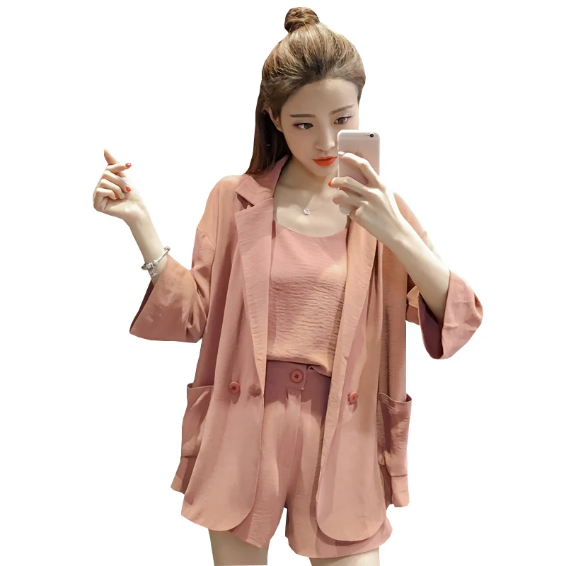 MLXSLKY/модный костюм из трех предметов Женский весенне летний куртка + жилет шорты