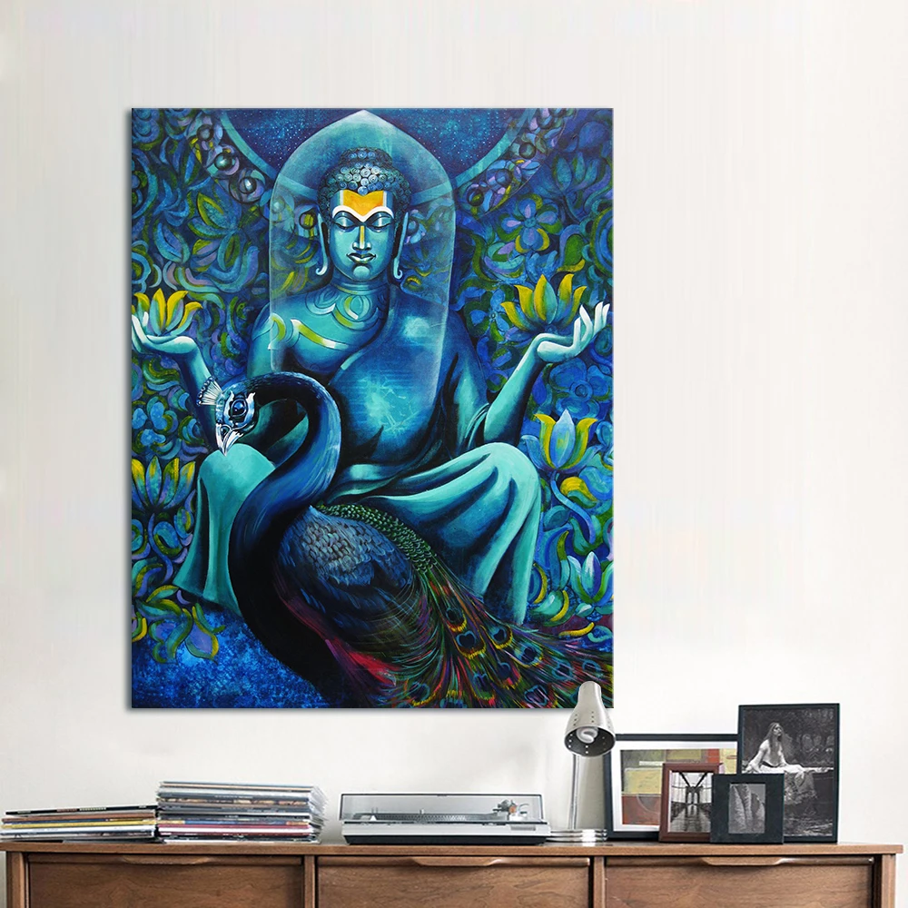 Холст HDARTISAN настенные картины для гостиной религия искусство синий Budda и Павлин