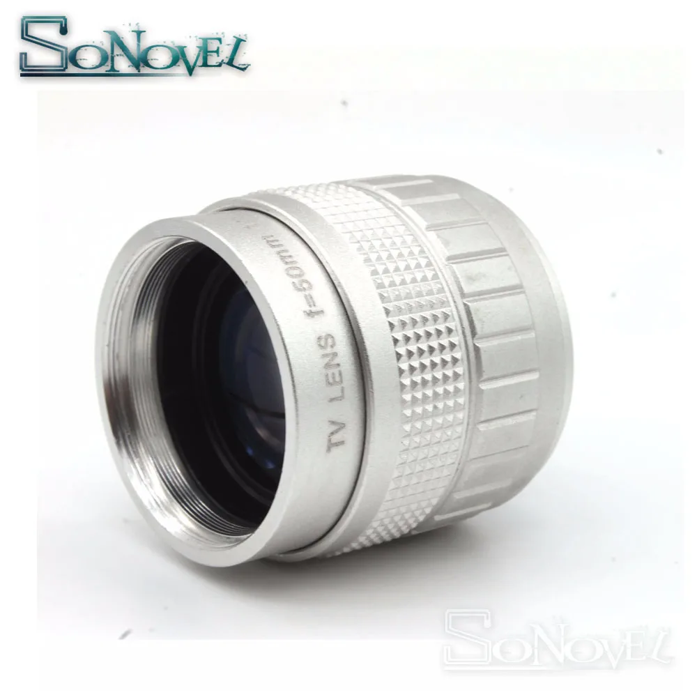 Серебряный 50 мм F1.4 CCTV TV Movie lens + C Mount макрокольцо для SONY E A6500 A6300 A6100 A6000 A3500 NEX Series
