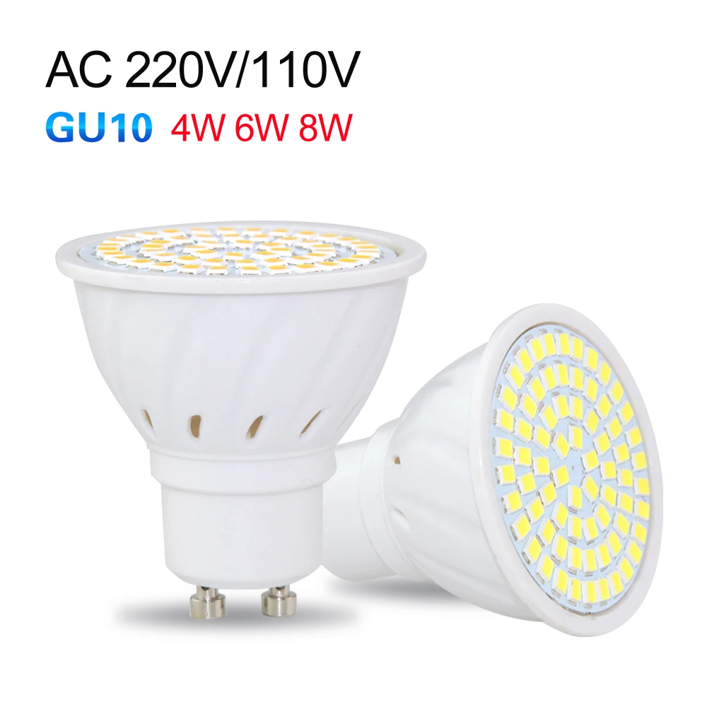 220 В 110 в GU10 Светодиодная лампа 4 Вт 6 8 SMD2835 лампада Светодиодный прожектор